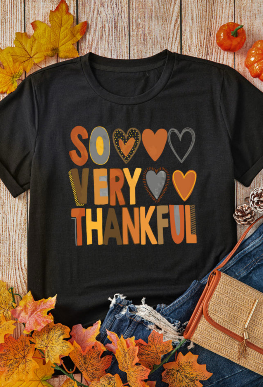 So Very Thankful Heart Tee- Black