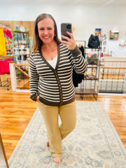 Snap Striped Cardigan- Olive & Ivory