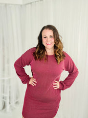 Urban Ribbed Long Sleeve Dress- Burgundy