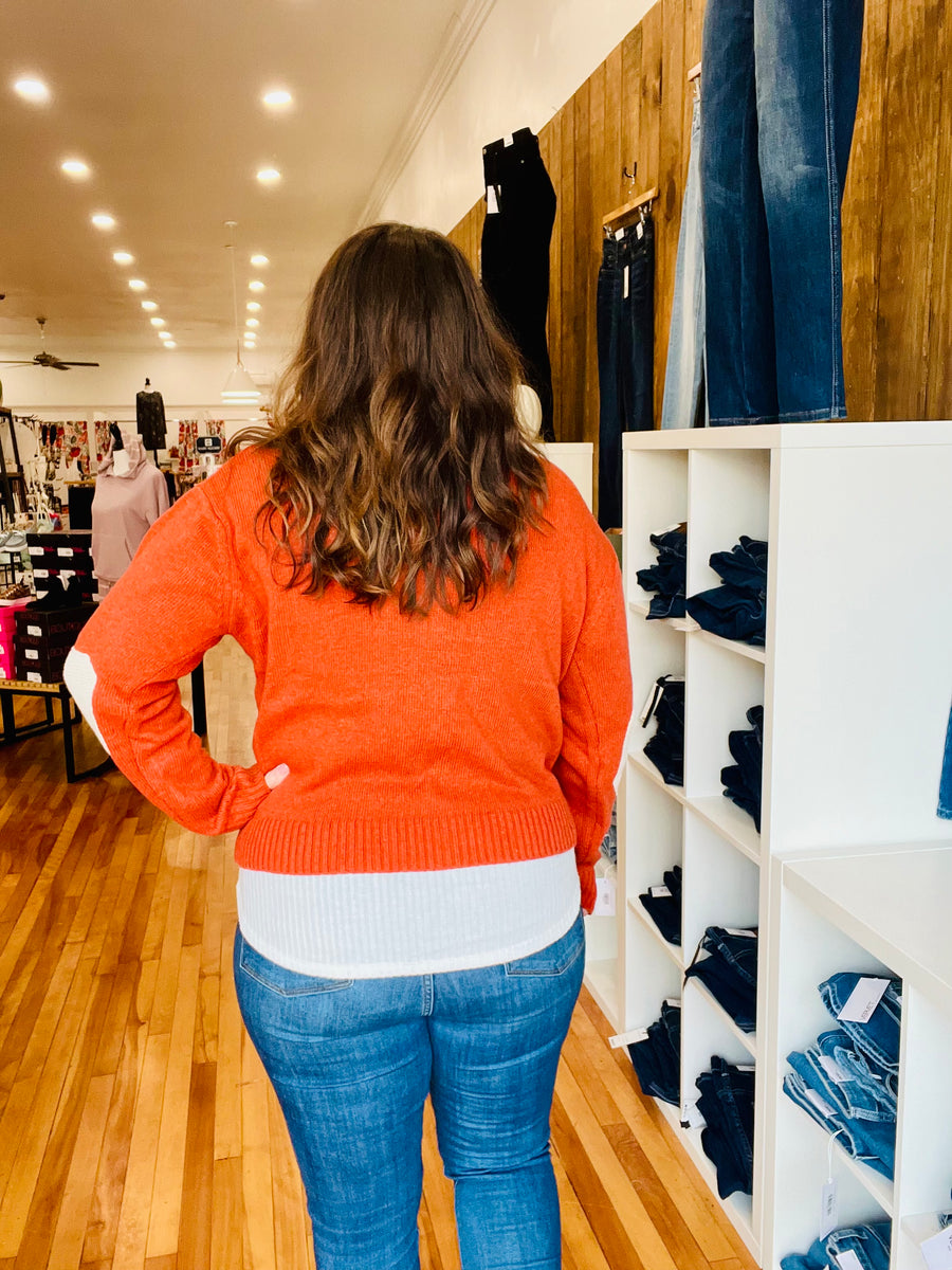 Elbow Patch Cardigan- Pumpkin