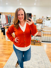 Elbow Patch Cardigan- Pumpkin