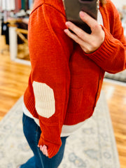 Elbow Patch Cardigan- Pumpkin