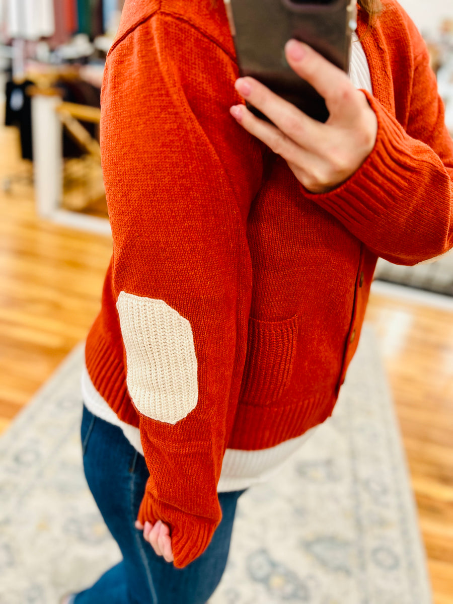 Elbow Patch Cardigan- Pumpkin