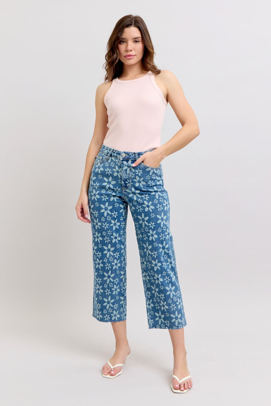 Flower Print Cropped Wide Legs