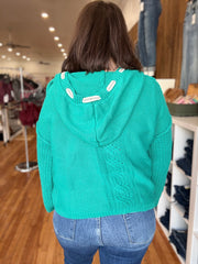 Lucky Gal Hooded Sweater- Emerald Green