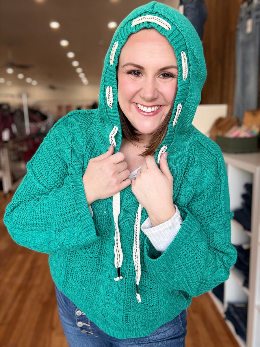 Lucky Gal Hooded Sweater- Emerald Green