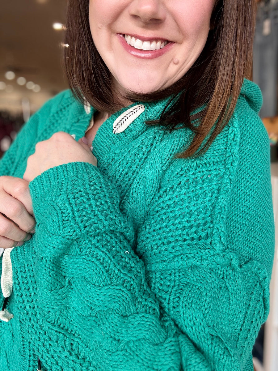 Lucky Gal Hooded Sweater- Emerald Green