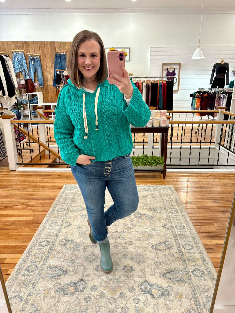 Lucky Gal Hooded Sweater- Emerald Green