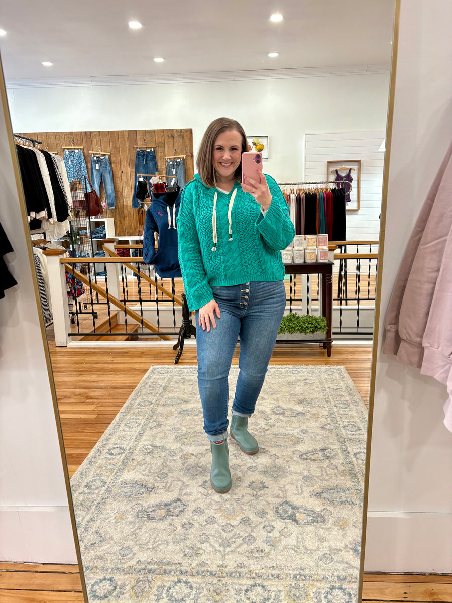 Lucky Gal Hooded Sweater- Emerald Green