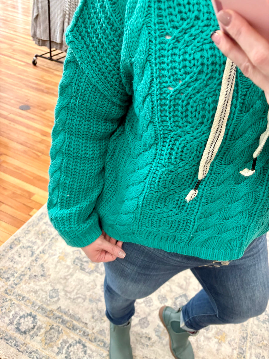 Lucky Gal Hooded Sweater- Emerald Green