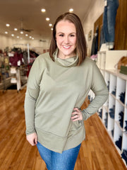 Cowl Neck Tunic Sweater- Light Olive