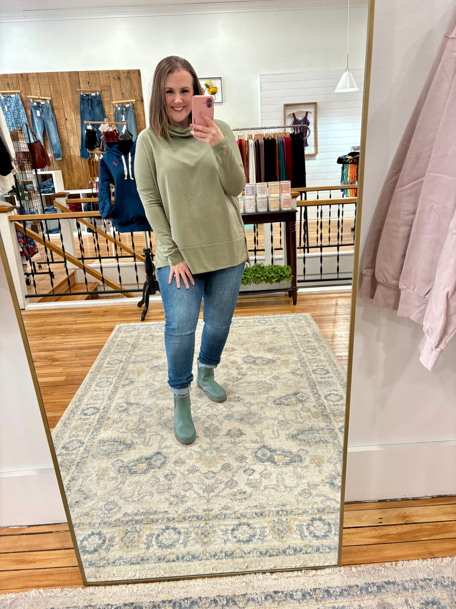 Cowl Neck Tunic Sweater- Light Olive