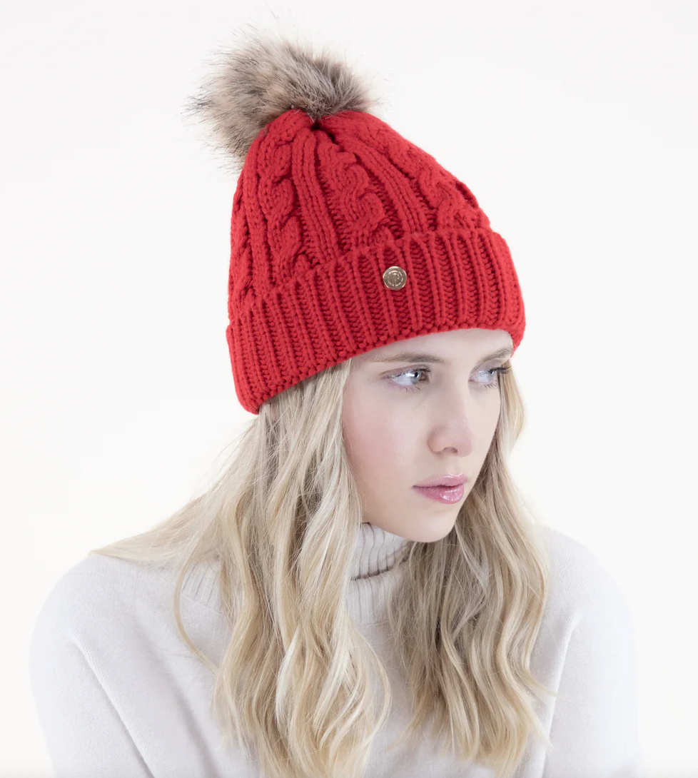 Cable Knit Beanie with Pom