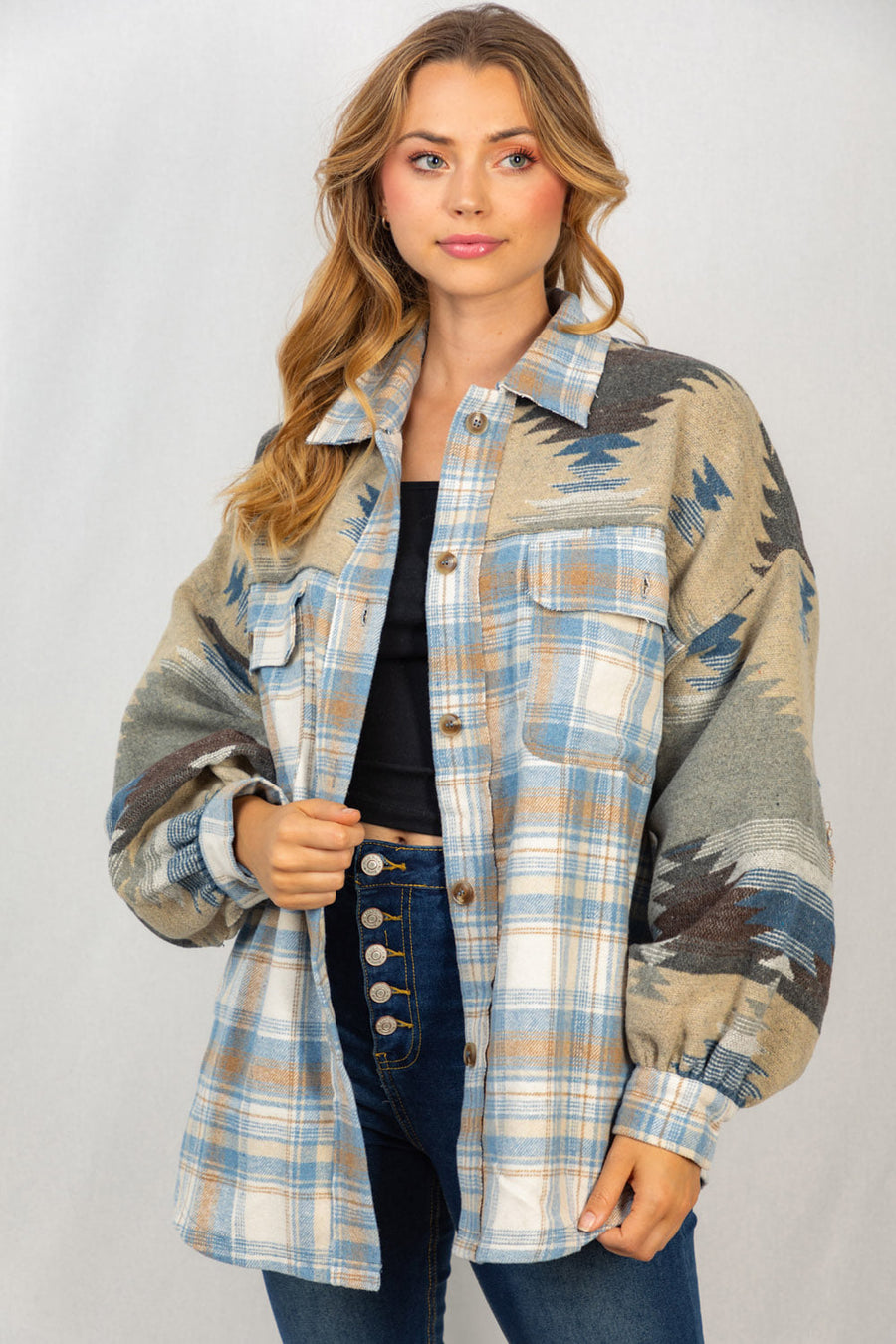 Aztec Plaid Combo Jacquard Jacket