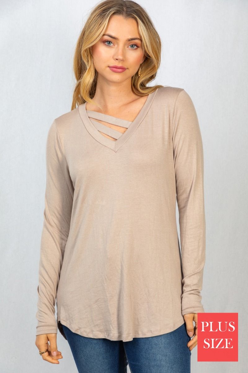 Cross My Heart Blouse- Taupe