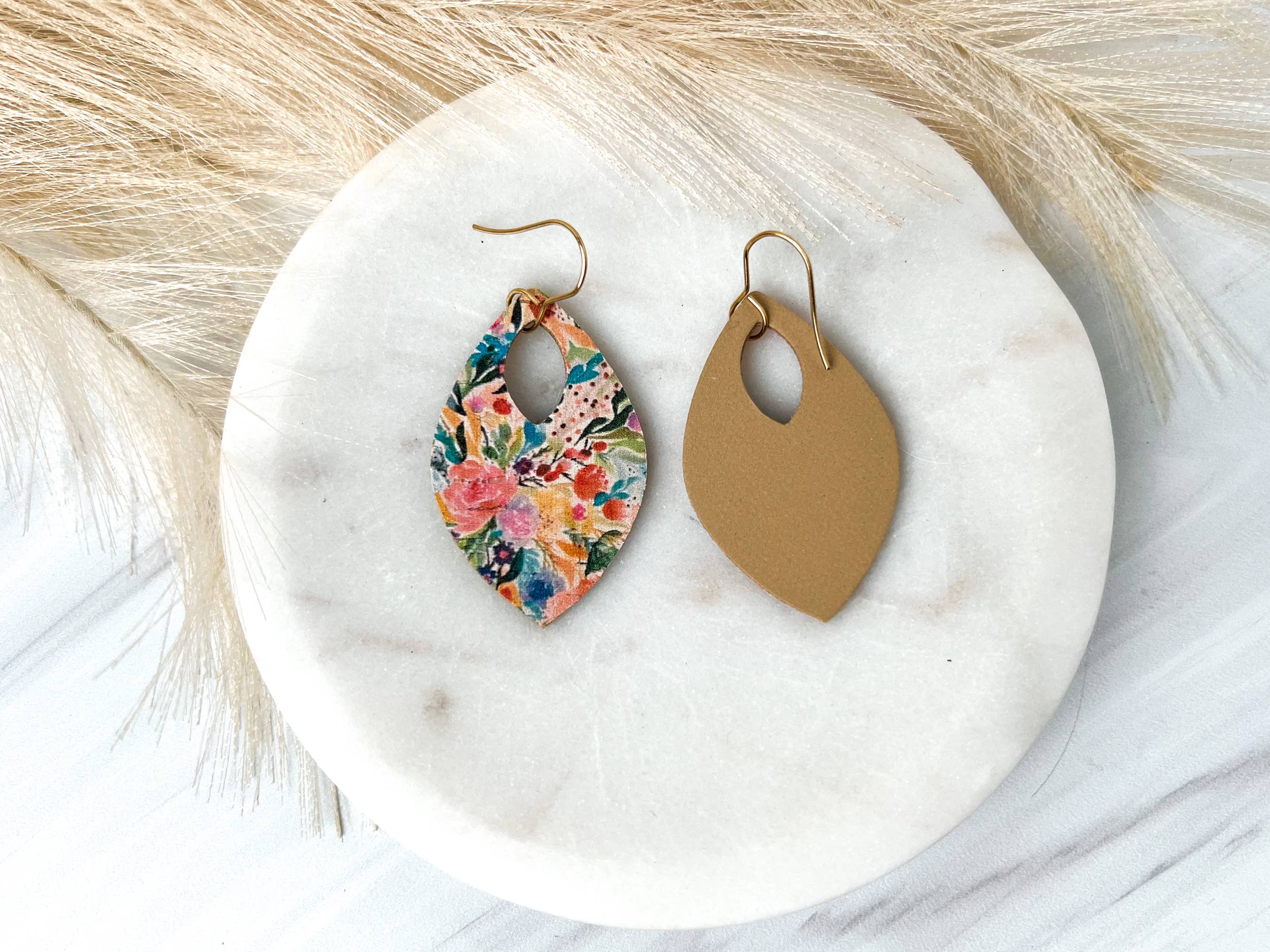 Watercolor Spring Floral Patterned Teardrop Earrings