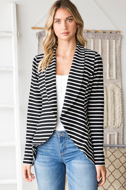 Chic Striped Blazer- Black & White