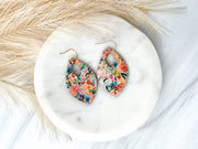 Watercolor Spring Floral Patterned Teardrop Earrings