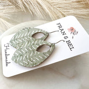 Sage Green and White Chevron Leather Teardrop Earrings