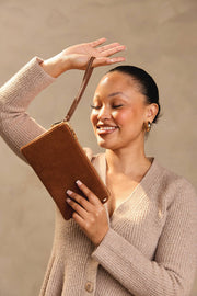 Riley Corduroy Crossbody/Wristlet: Brown