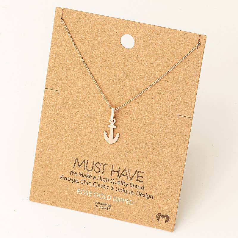 Dainty Anchor Pendant Necklace: Rose Gold