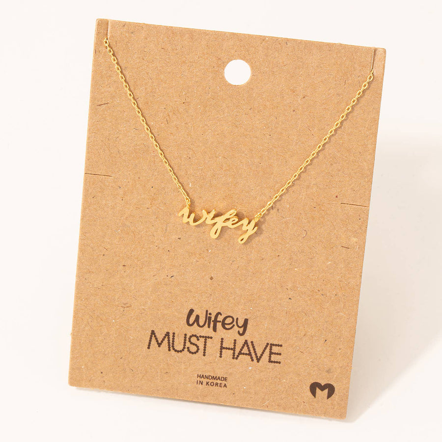 Wifey Handwritten Pendant Necklace: Gold