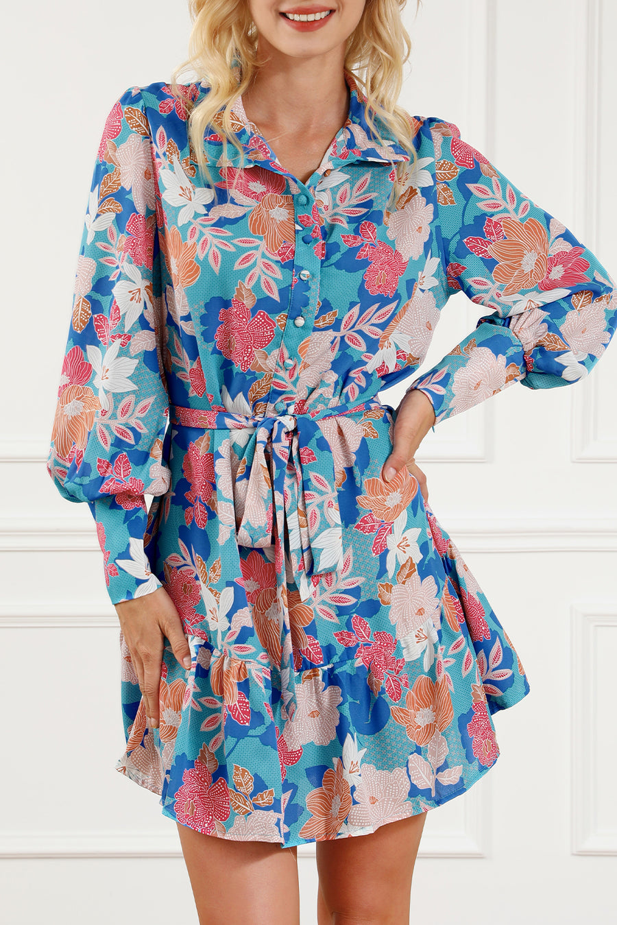 Blue Floral Lantern Dress