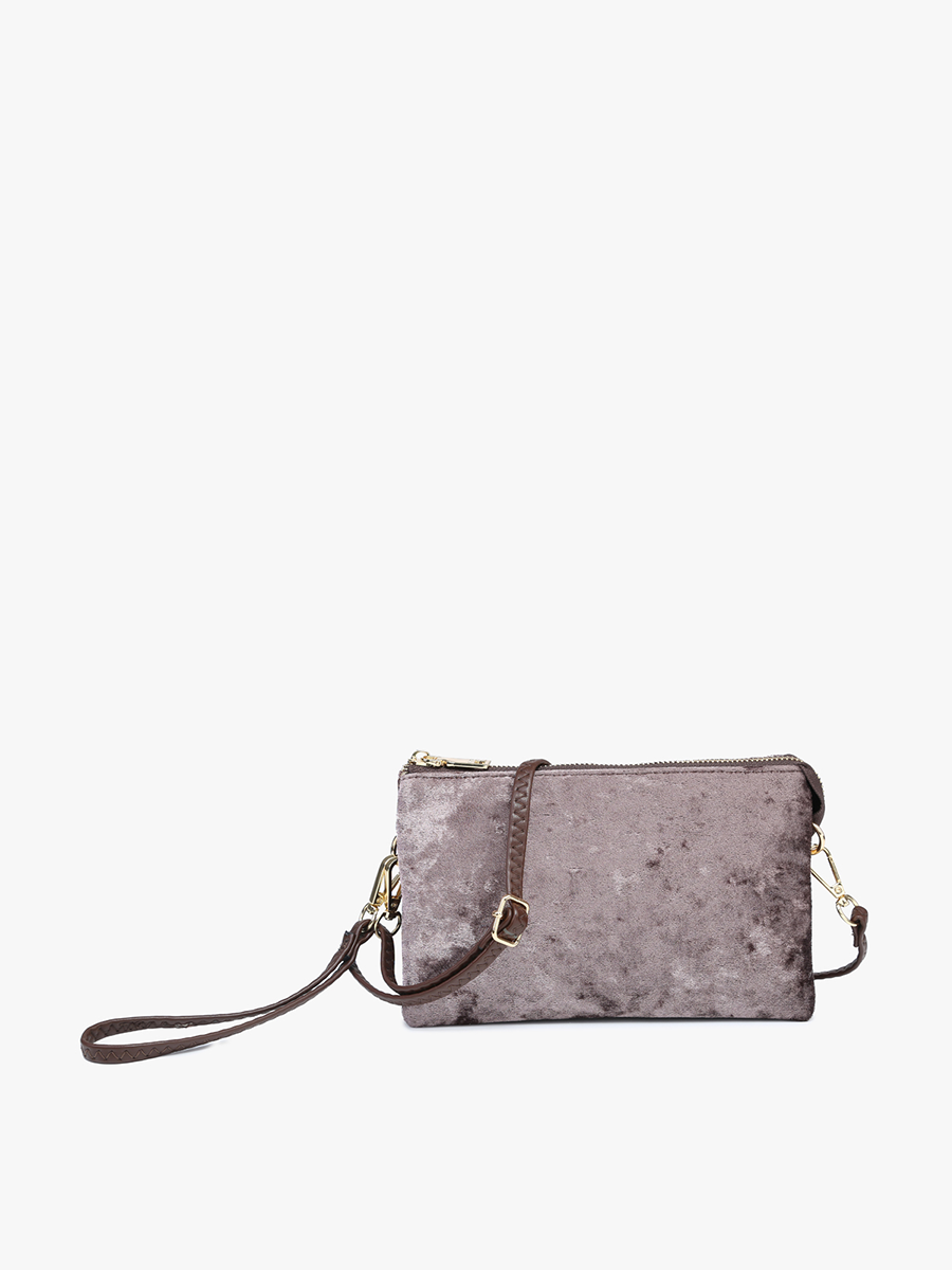 Riley Velvet Crossbody/Wristlet: Grey