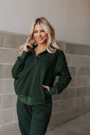 Never Better Button Top - Forest Green