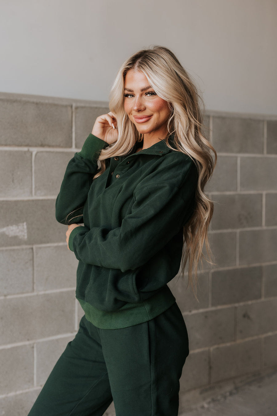 Never Better Button Top - Forest Green